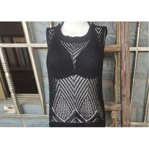 Tasseled, Hollowed Out Swimsuit Coverup In Black - Picture 3 of 4